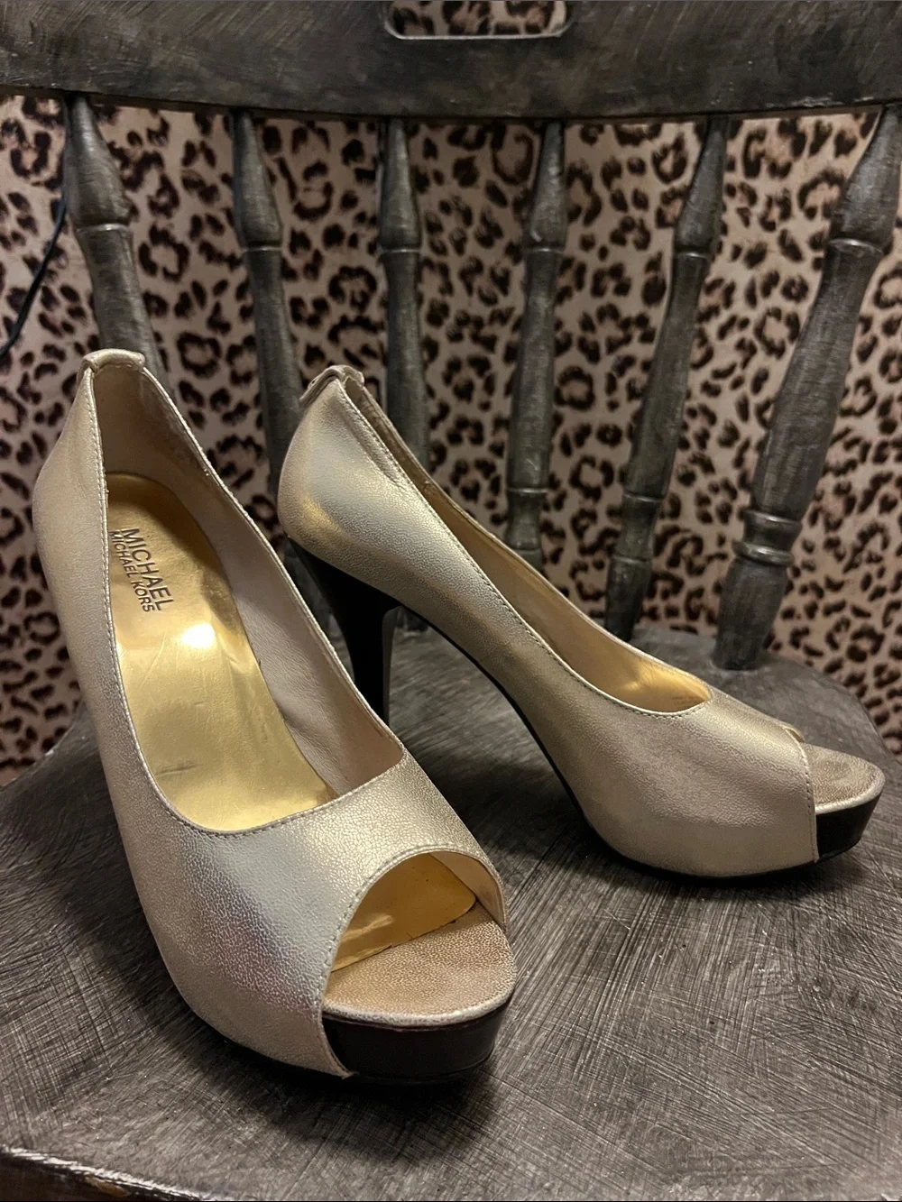 MICHAEL Michael Kors Metallic Gold Peep-Toe Platform Heels